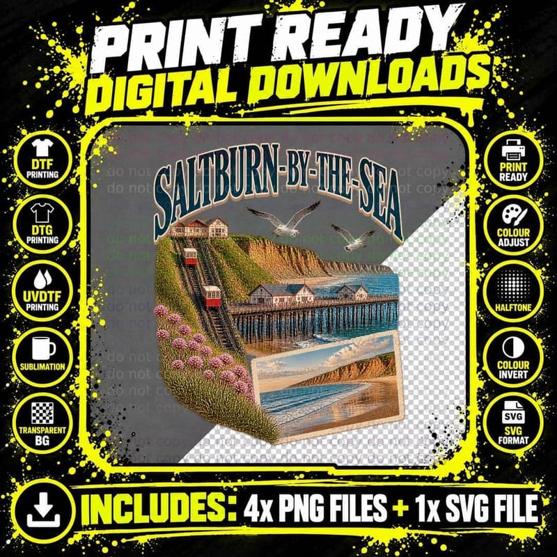 Saltburn-by-the-Sea Vintage Retro Victorian Pier Coastal Png SVG Digital Bundle