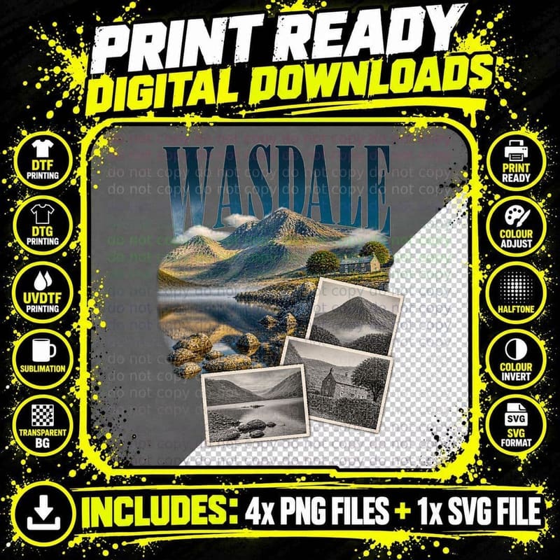 Wasdale Lake District Vintage Travel Mountain Hiking Png SVG Digital Bundle
