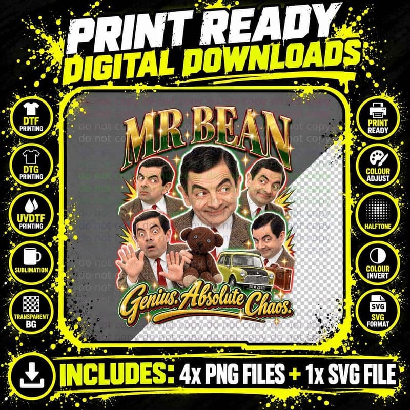 Mr Bean Retro Bootleg Vintage British Comedy T-Shirt Png SVG Digital Bundle