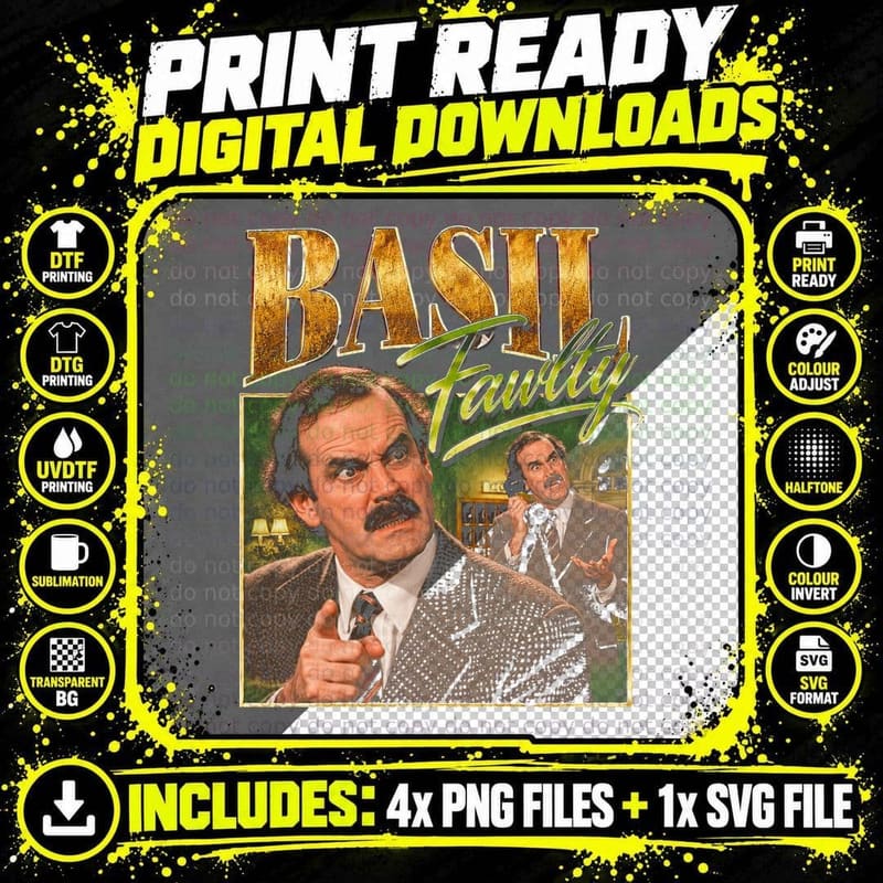 Basil Fawlty Don't Mention It Retro Vintage British Png SVG Digital Bundle