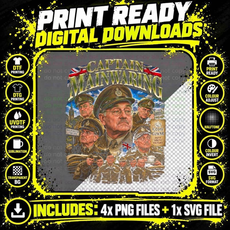 Dad's Army Vintage Bootleg Captain Mainwaring Retro Png SVG Digital Bundle