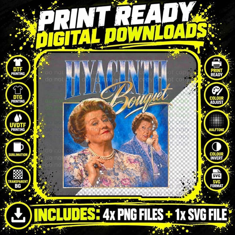 Hyacinth Bucket Bouquet Retro Vintage British Sitcom Png SVG Digital Bundle