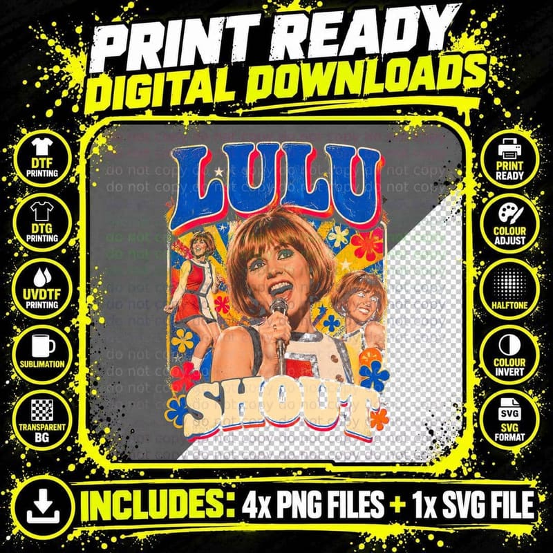 Lulu Shout 60s British Mod Soul Vintage Music Halftone Png SVG Digital Bundle
