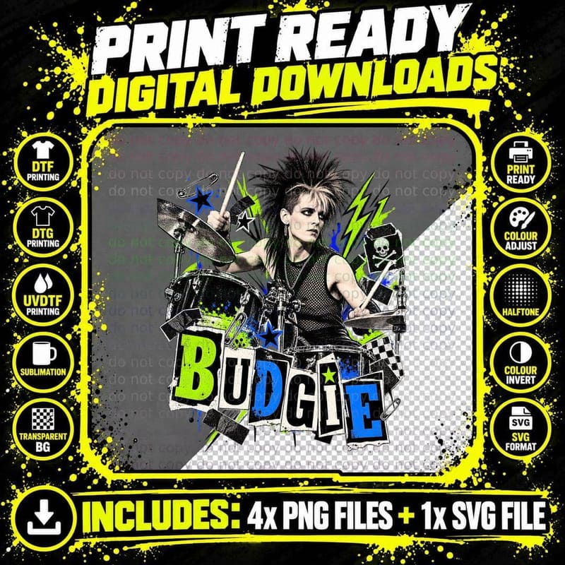 Budgie Siouxsie and the Banshees Drummer Post Punk 80s Png SVG Digital Bundle