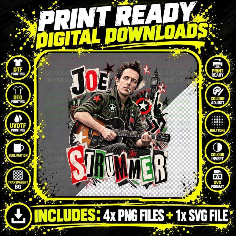 Joe Strummer Mescaleros Punk Acoustic Campfire Retro Png SVG Digital Bundle