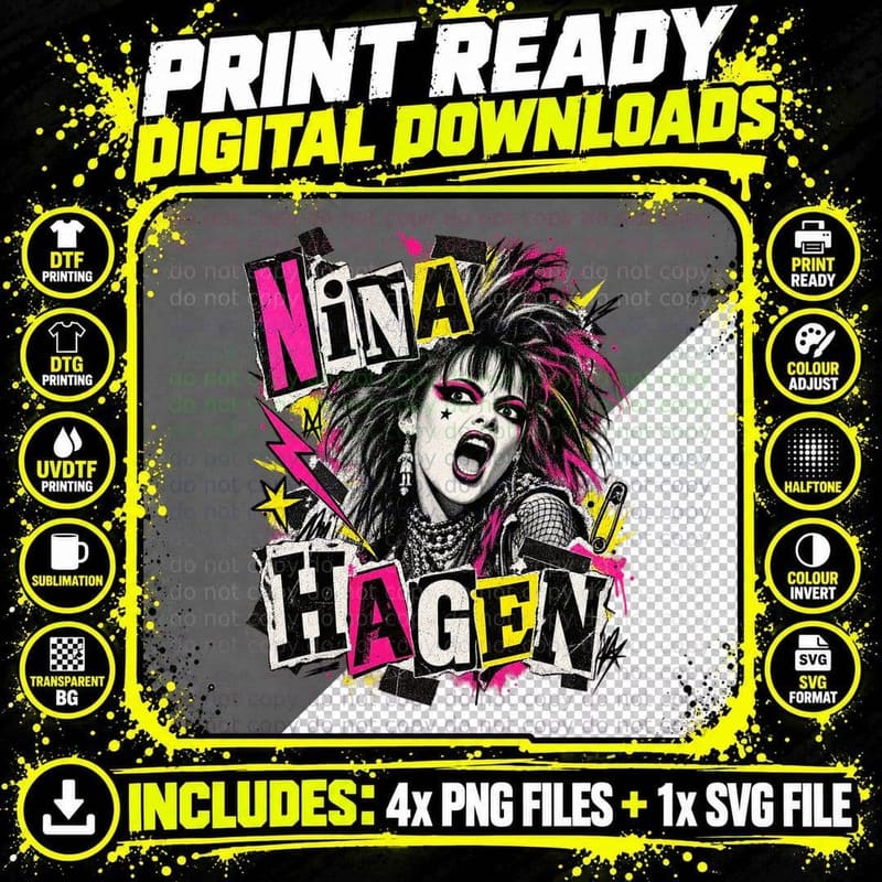 Nina Hagen Punk German New Wave Rock Singer 1979 Retro Png SVG Digital Bundle