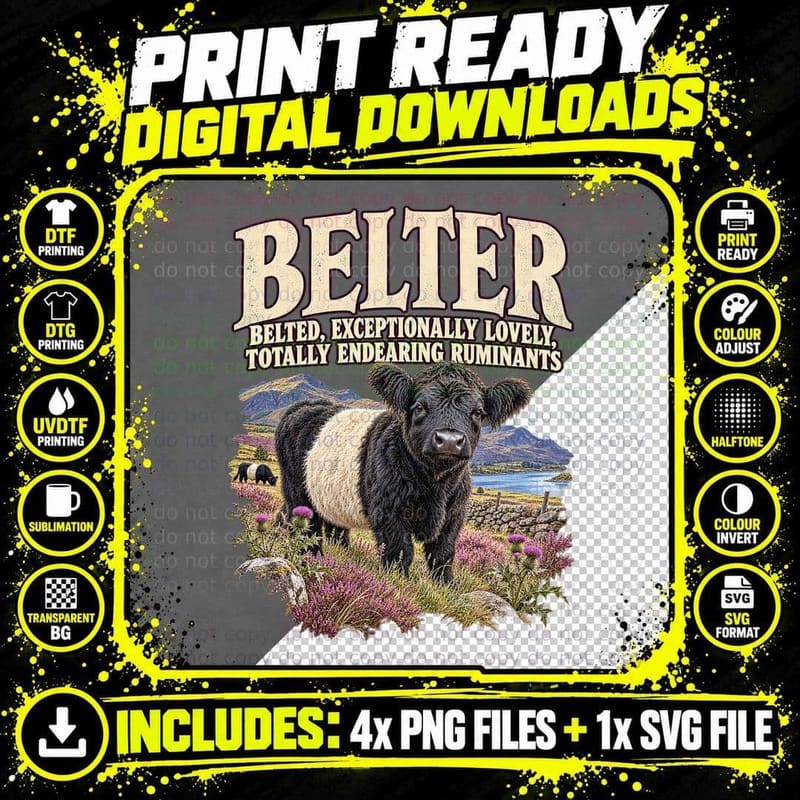 Belted Galloway Cow Vintage Wildlife Conservation Png SVG Digital Bundle