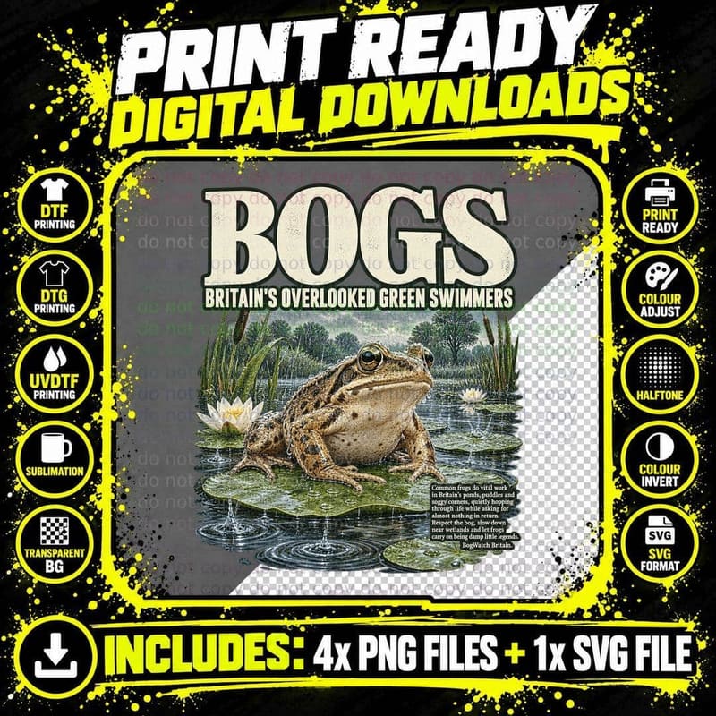 Common Frog Vintage Wildlife Funny British Pond Nature Png SVG Digital Bundle