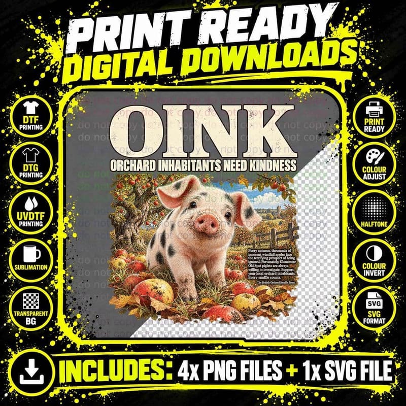 Gloucester Old Spot Piglet Vintage Wildlife Charity Png SVG Digital Bundle
