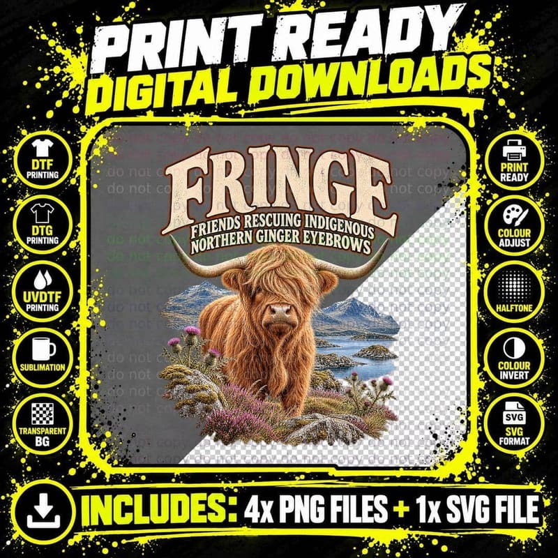 Highland Cow Vintage Wildlife Charity Parody Funny Png SVG Digital Bundle