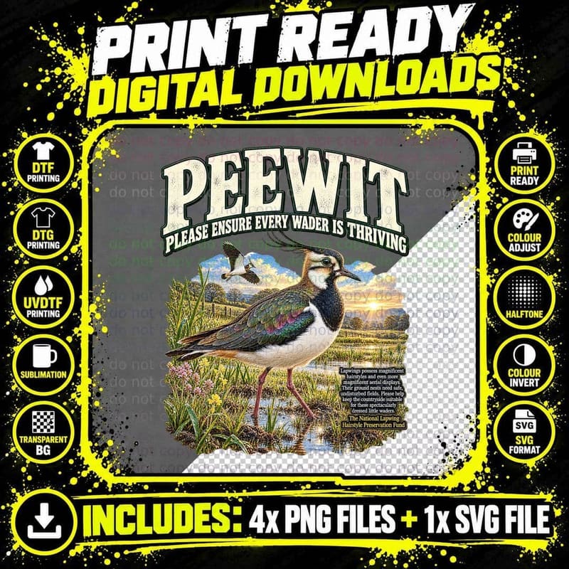 Lapwing Peewit Vintage Wildlife Farmland Bird Png SVG Digital Bundle