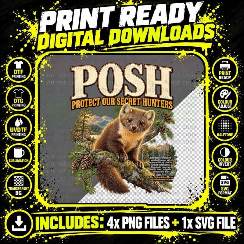 Pine Marten Vintage Wildlife Woodland Animal Png SVG Digital Bundle