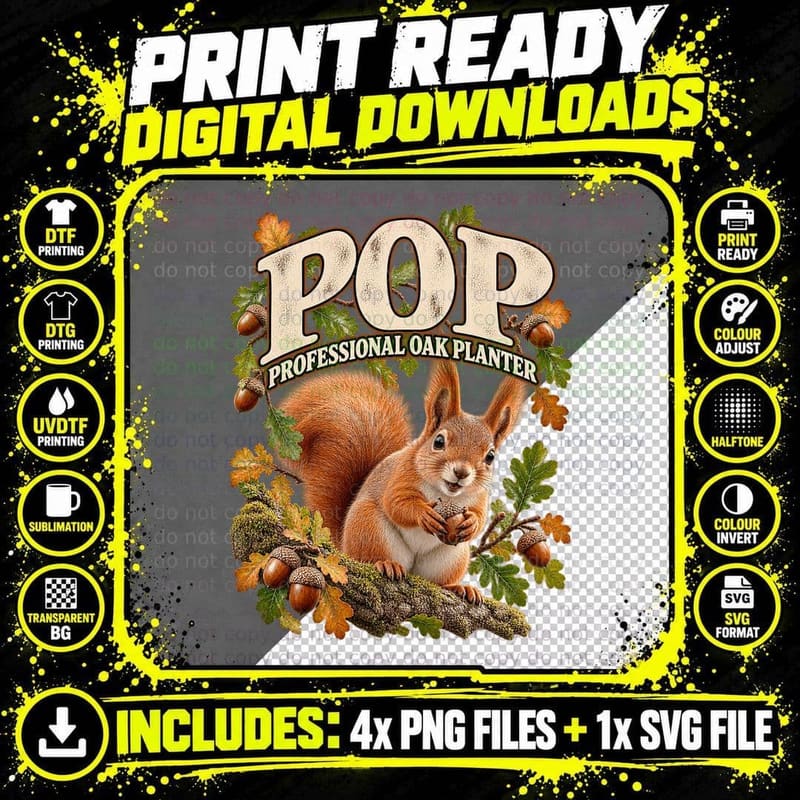 Red Squirrel Professional Oak Planter Vintage Wildlife Png SVG Digital Bundle