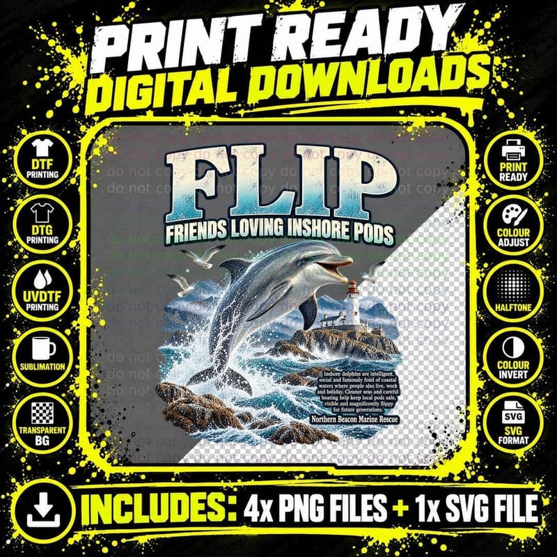 Scottish Bottlenose Dolphin Vintage Wildlife Lighthouse Png SVG Digital Bundle