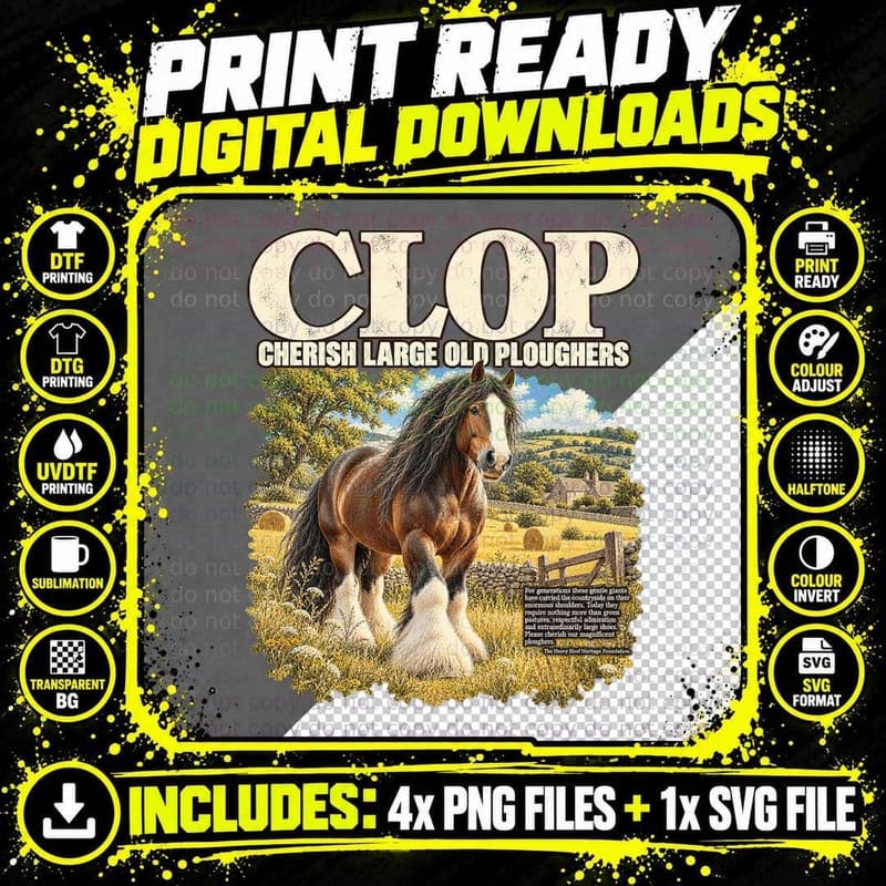 Shire Horse Vintage Wildlife Conservation Parody Draught Png SVG Digital Bundle