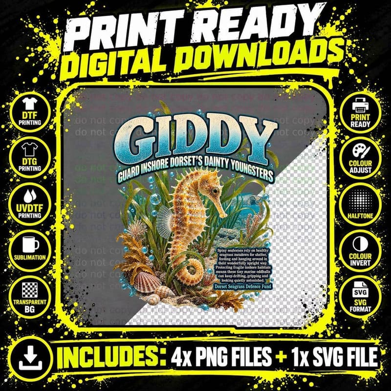 Spiny Seahorse Dorset Vintage Wildlife Seagrass Marine Png SVG Digital Bundle