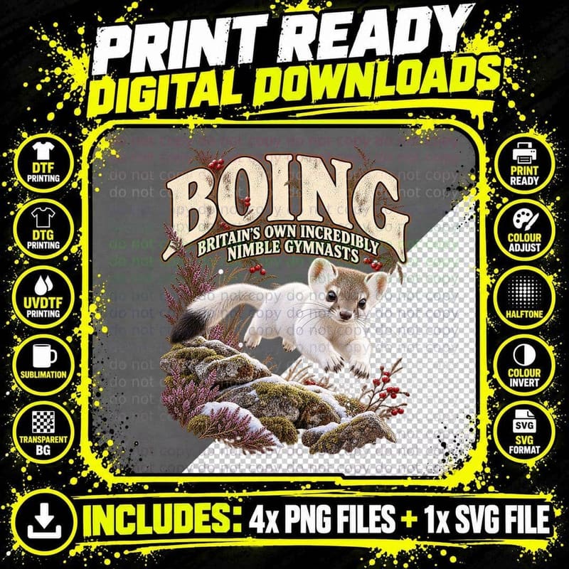 Winter Stoat Vintage Wildlife Conservation Funny British Png SVG Digital Bundle