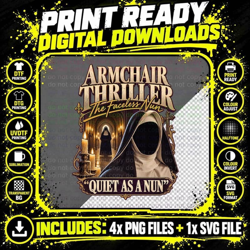 Armchair Thriller Quiet as a Nun Vintage British TV Png SVG Digital Bundle