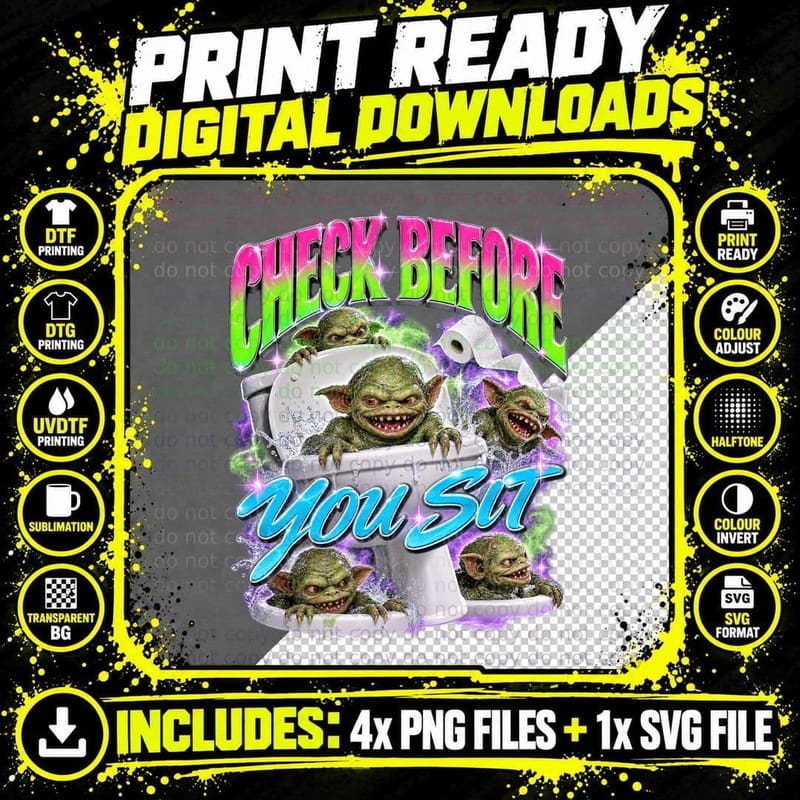 Ghoulies Vintage Bootleg 1980s Cult Horror Comedy Toilet Png SVG Digital Bundle