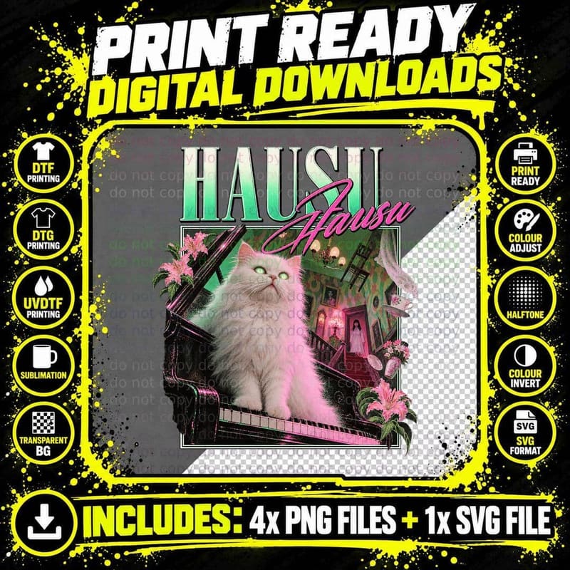 Hausu Vintage Japanese Horror Movie Cult Film White Cat Png SVG Digital Bundle