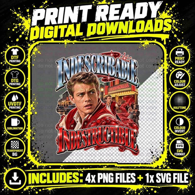 Indescribable Indestructible Retro 80s Horror Movie Png SVG Digital Bundle