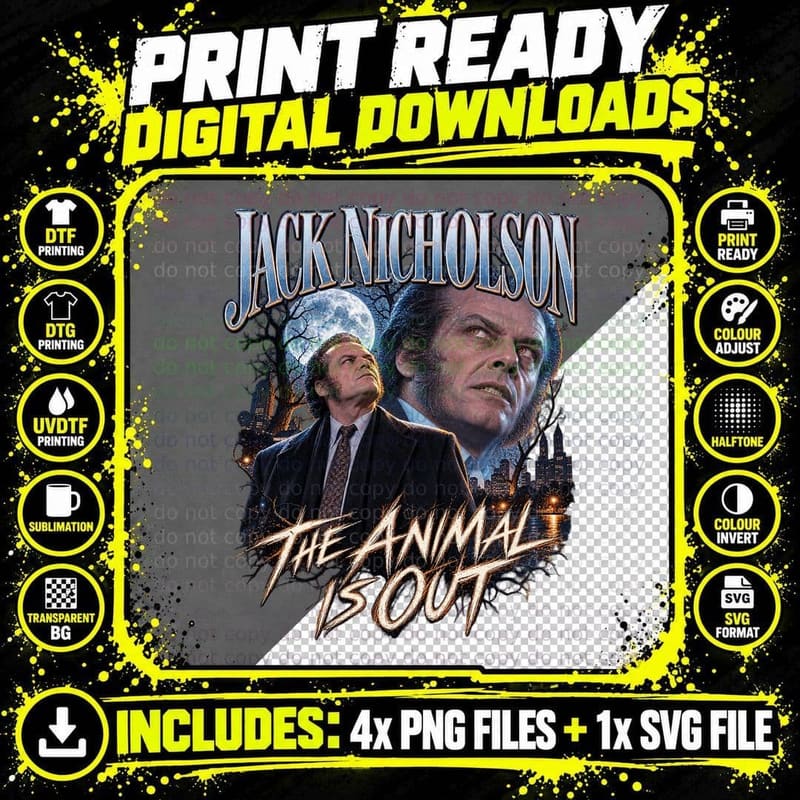 Jack Nicholson The Animal Is Out Retro Vintage Bootleg Png SVG Digital Bundle
