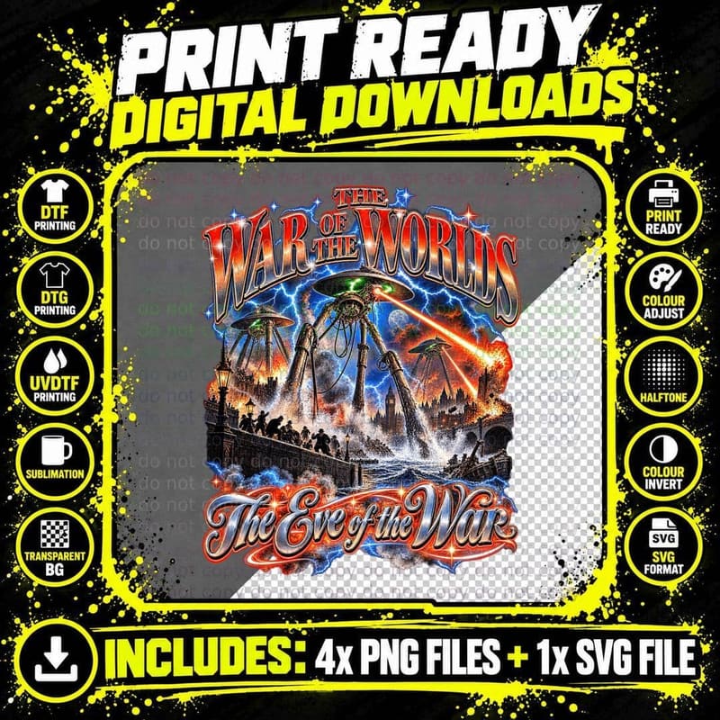 Jeff Wayne War of the Worlds Retro Collage Martian Png SVG Digital Bundle