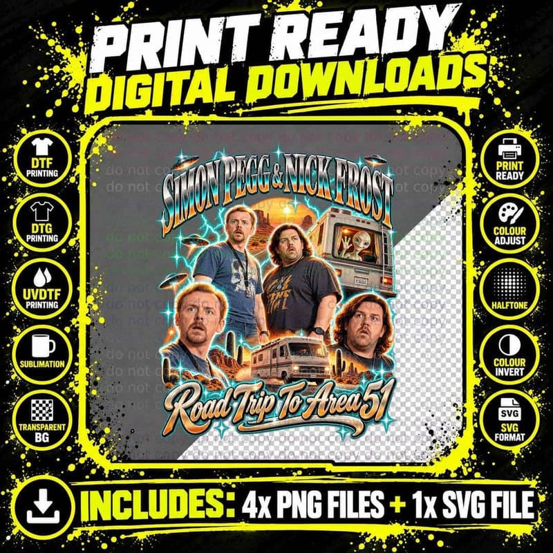 Paul 2011 Retro Collage Simon Pegg Nick Frost Area 51 Png SVG Digital Bundle