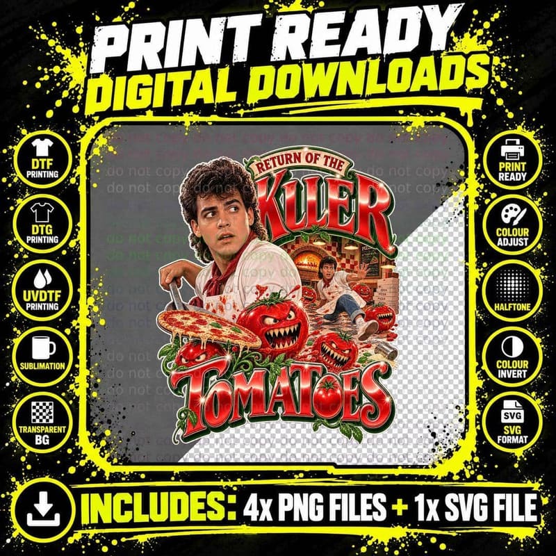Return of the Killer Tomatoes Retro 80s Cult Horror Png SVG Digital Bundle