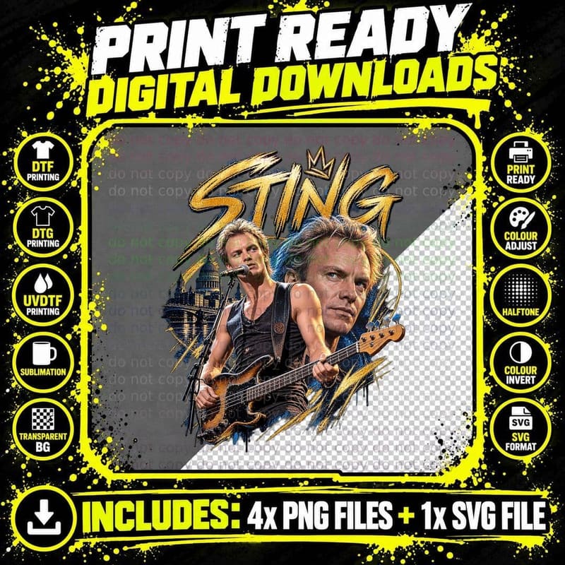 Sting Bass Player Retro Vintage 80s Rock Music Bootleg Png SVG Digital Bundle