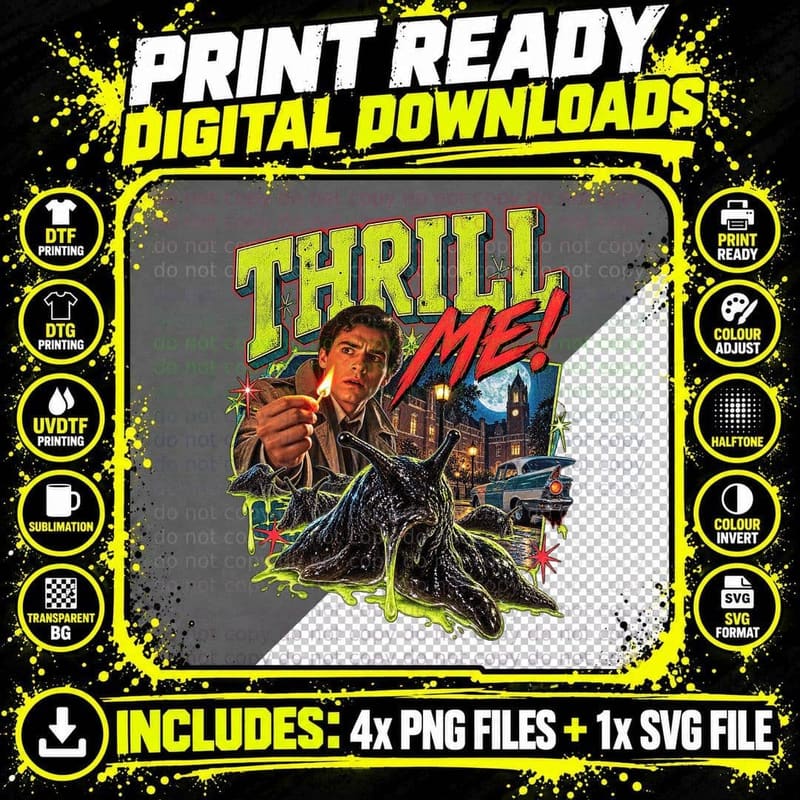Thrill Me Giant Slug Monster Retro Vintage 80s Creature Png SVG Digital Bundle