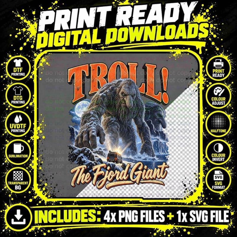 Troll The Fjord Giant Retro Vintage Norwegian Monster Png SVG Digital Bundle
