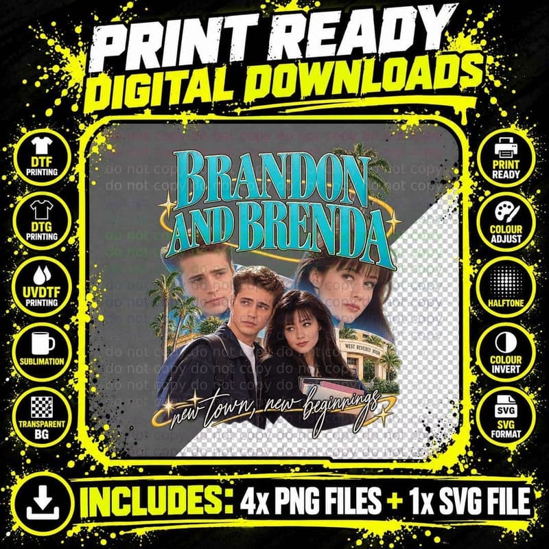 Beverly Hills 90210 Vintage Brandon Brenda Walsh Twins Png SVG Digital Bundle