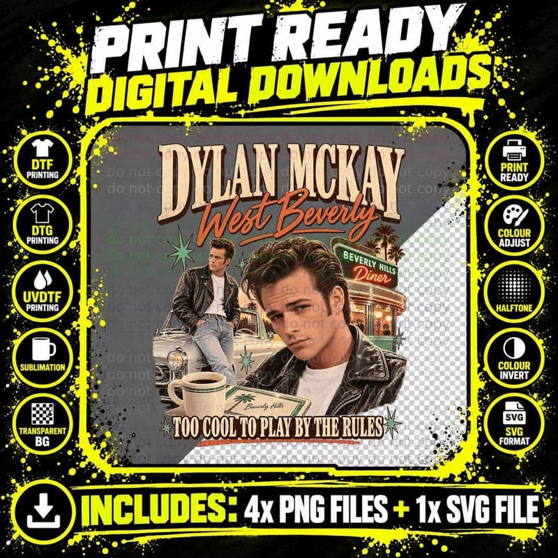 Beverly Hills 90210 Vintage Dylan McKay Luke Perry Bad Png SVG Digital Bundle