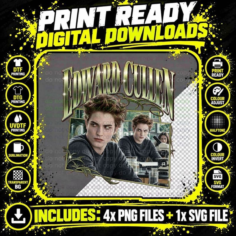 Edward Cullen Twilight Vintage Y2K Retro Vampire Romance Png SVG Digital Bundle