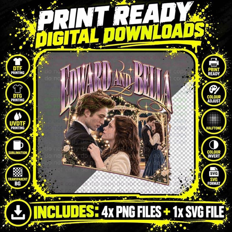 Edward and Bella Twilight Vintage Y2K Retro Vampire Png SVG Digital Bundle