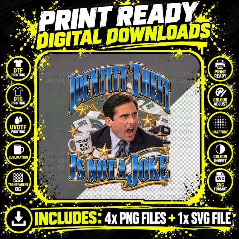 Michael Scott Identity Theft Is Not a Joke Vintage Retro Png SVG Digital Bundle