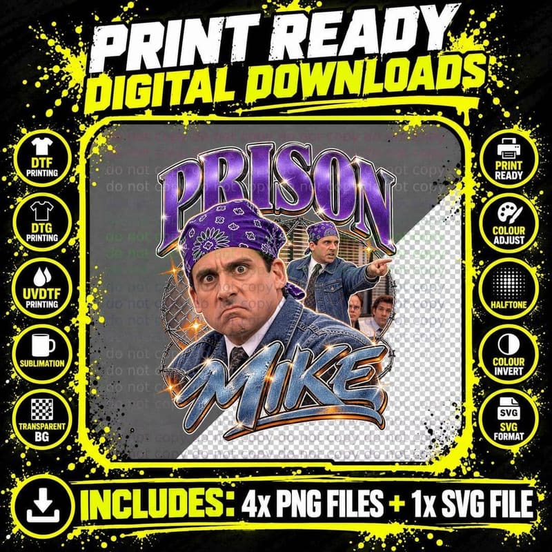 Prison Mike Michael Scott Vintage Retro Office Comedy Png SVG Digital Bundle