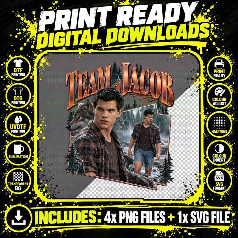 Team Jacob Twilight Wolf Pack Vintage Y2K Retro Werewolf Png SVG Digital Bundle