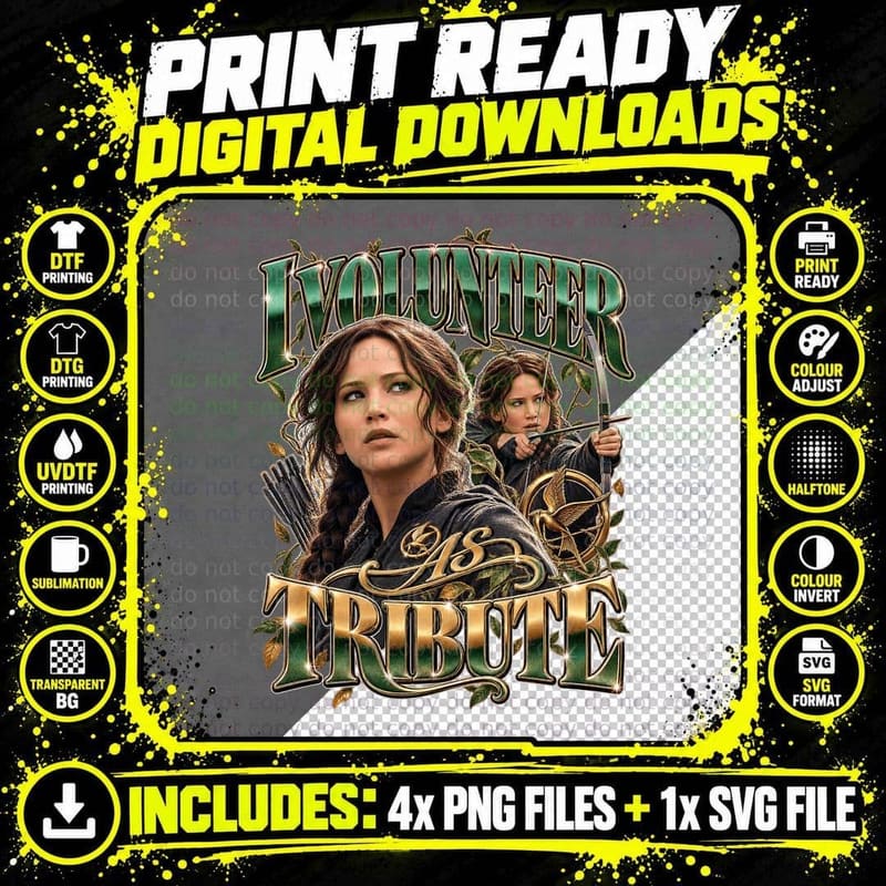 The Hunger Games Vintage Katniss Everdeen I Volunteer Png SVG Digital Bundle