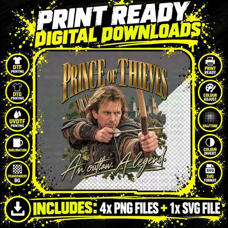 Robin Hood Prince of Thieves Vintage Kevin Costner Png SVG Digital Bundle