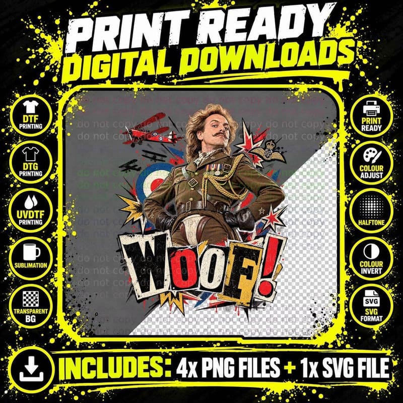 Blackadder Lord Flashheart Rik Mayall Punk Collage Woof Png SVG Digital Bundle
