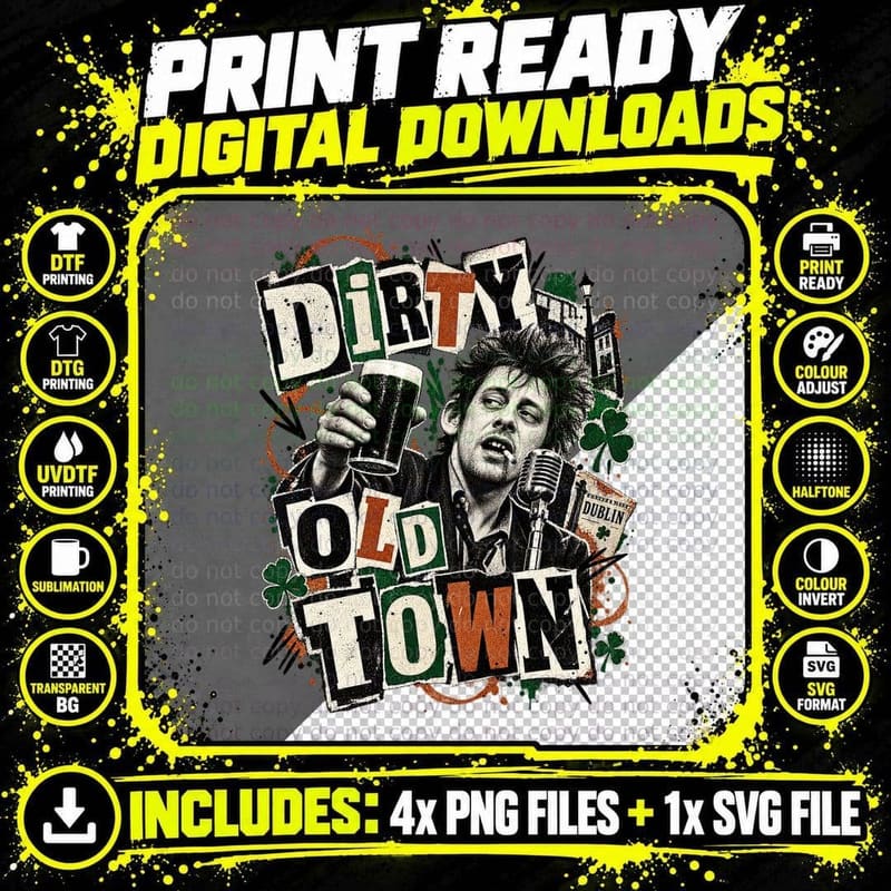 Shane MacGowan The Pogues Dirty Old Town Punk Collage Png SVG Digital Bundle