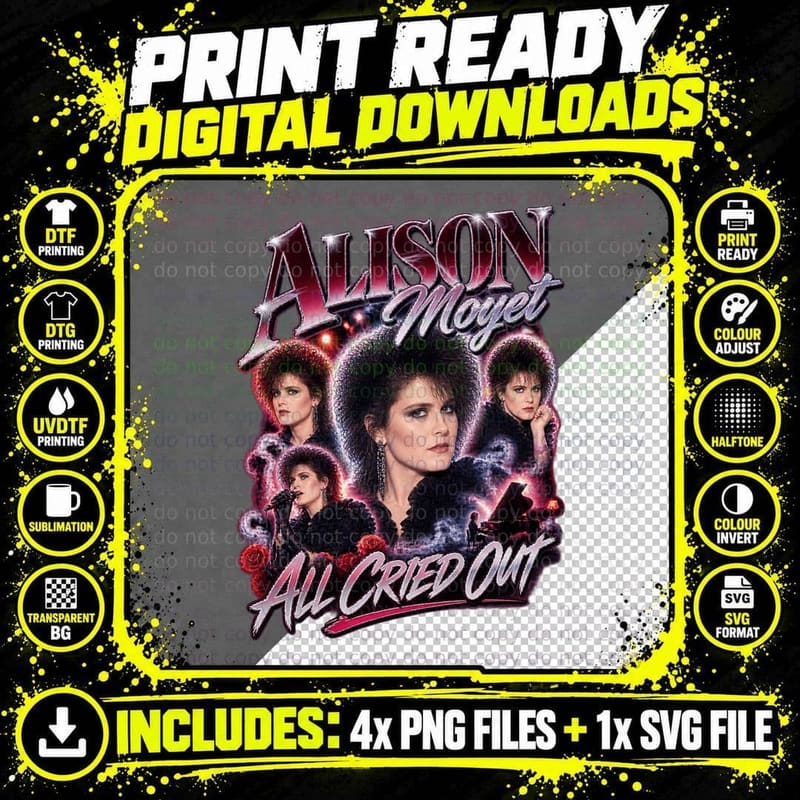 Alison Moyet Vintage All Cried Out 1980s Synthpop Music Png SVG Digital Bundle