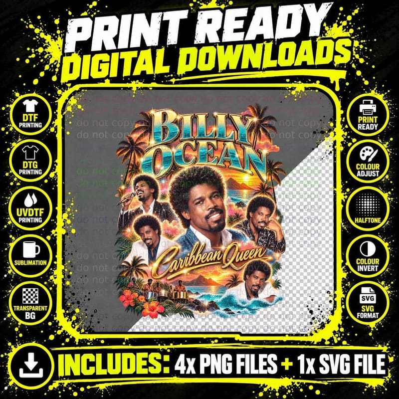 Billy Ocean Vintage Caribbean Queen Tropical Pop Music Png SVG Digital Bundle