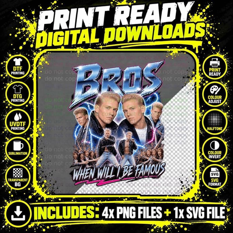 Bros Vintage When Will I Be Famous 1980s Boy Band Rock Png SVG Digital Bundle
