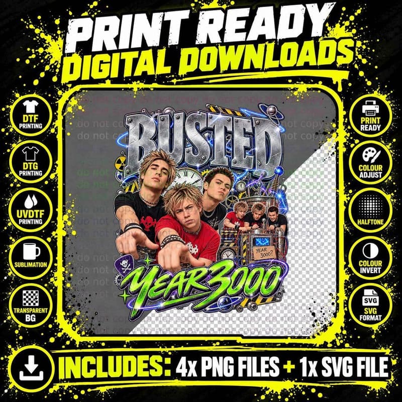 Busted Vintage Year 3000 2000s Pop Punk Music Fan T-Shirt Png SVG Digital Bundle