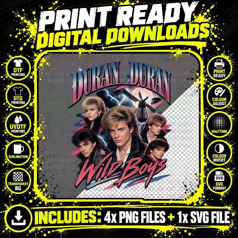 Duran Duran Vintage Wild Boys 80s Rock Music T-Shirt Png SVG Digital Bundle