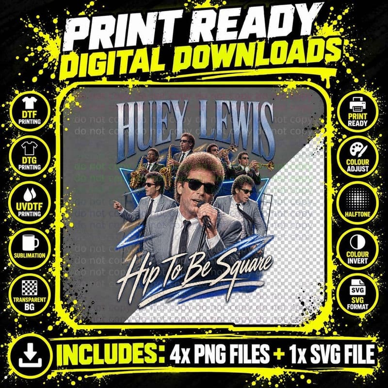 Huey Lewis Vintage Hip to Be Square 80s Rock T-Shirt Png SVG Digital Bundle
