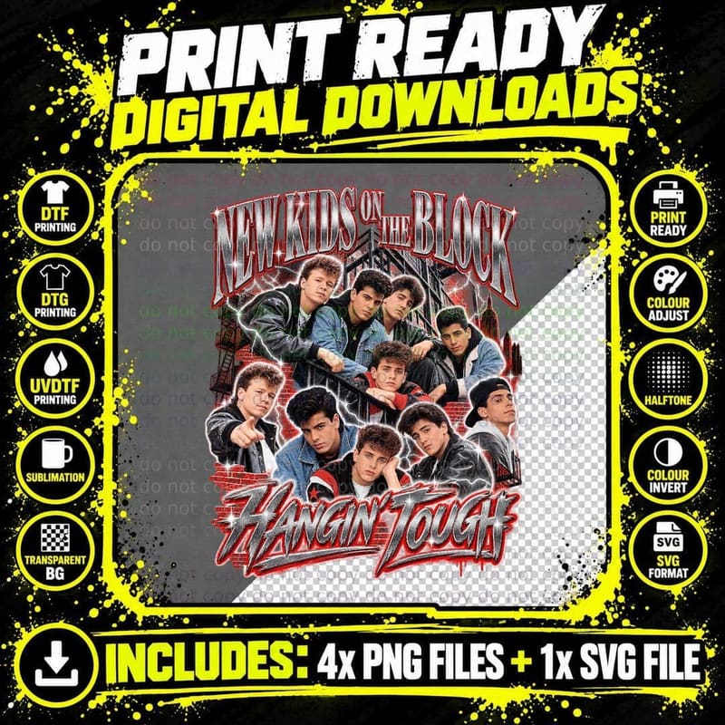 New Kids on the Block Vintage Hangin Tough 80s Boy Band Png SVG Digital Bundle